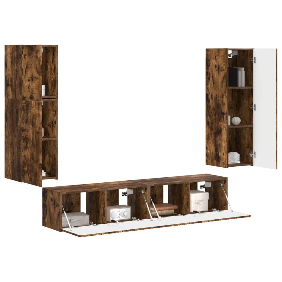 Tv-Meubelset Wandgemonteerd 4 Pcs Bewerkt Hout Gerookt eiken