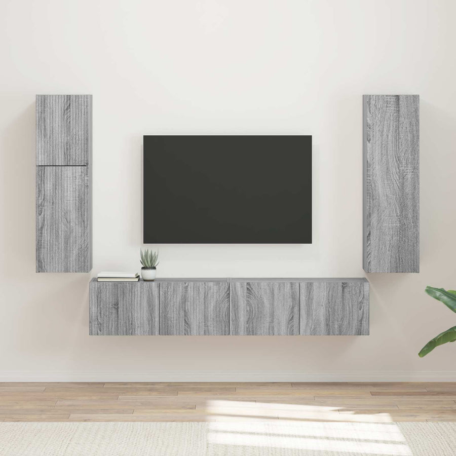 Tv-Meubelset Wandgemonteerd 4 Pcs Bewerkt Hout Grijs sonoma