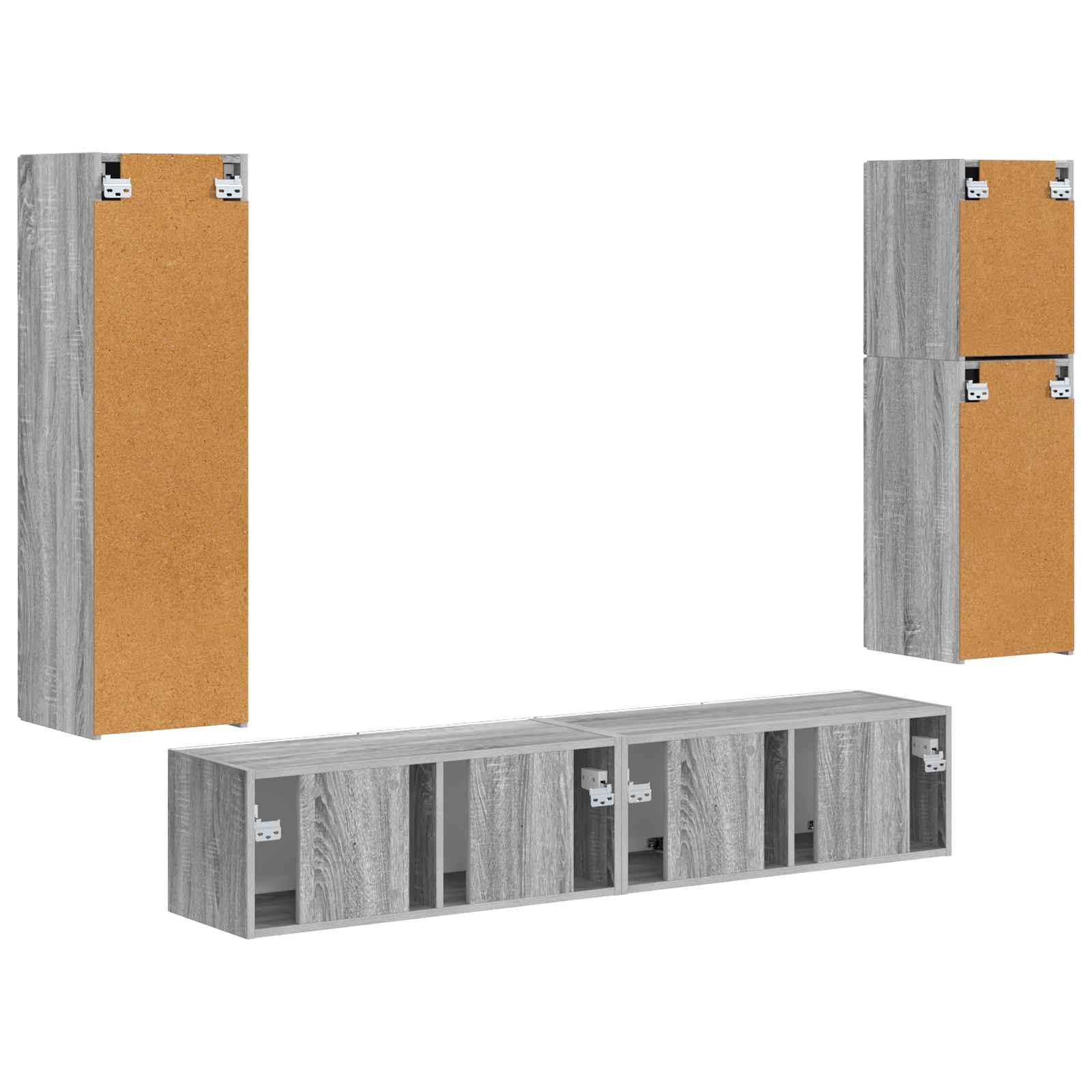 Tv-Meubelset Wandgemonteerd 4 Pcs Bewerkt Hout Grijs sonoma