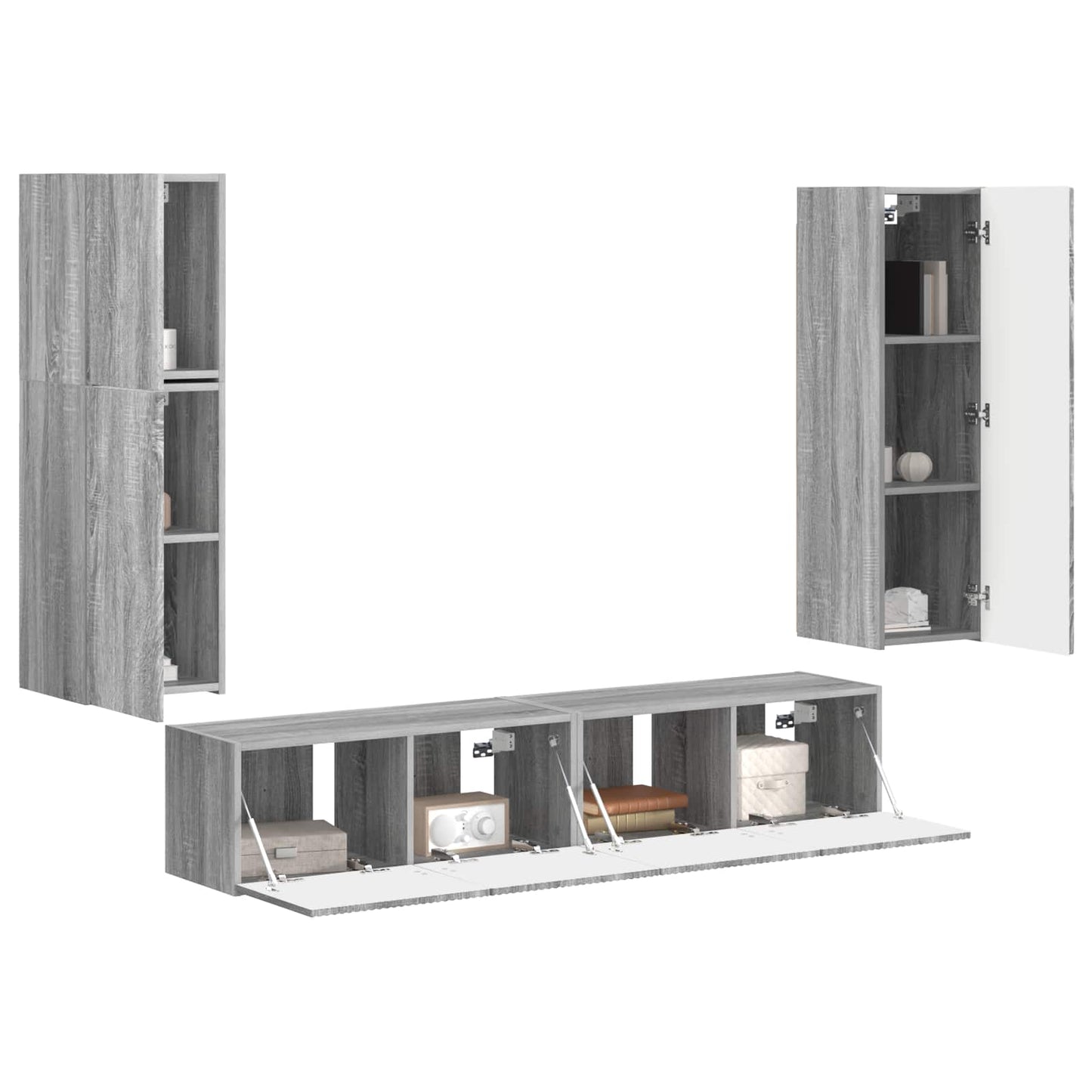 Tv-Meubelset Wandgemonteerd 4 Pcs Bewerkt Hout Grijs sonoma