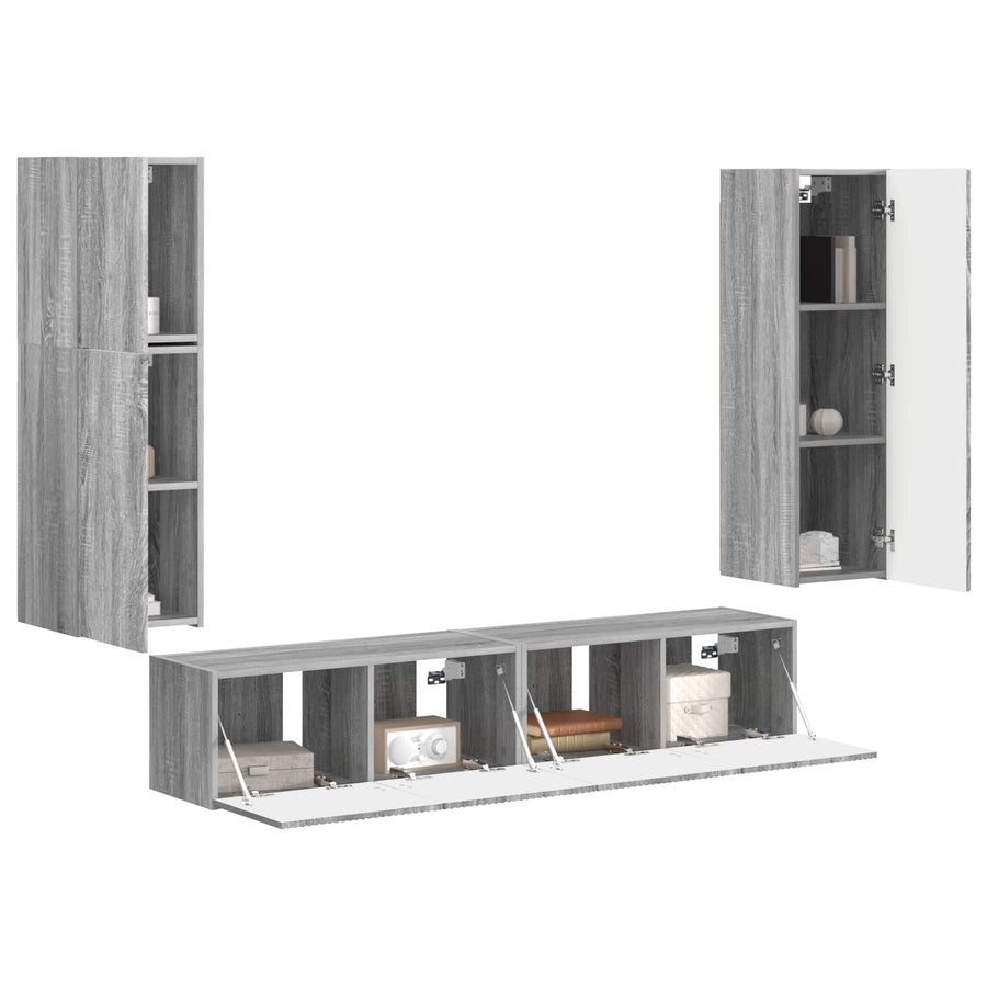 Tv-Meubelset Wandgemonteerd 4 Pcs Bewerkt Hout Grijs sonoma