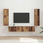 Tv-meubelset wandgemonteerd 4 delen oud hout