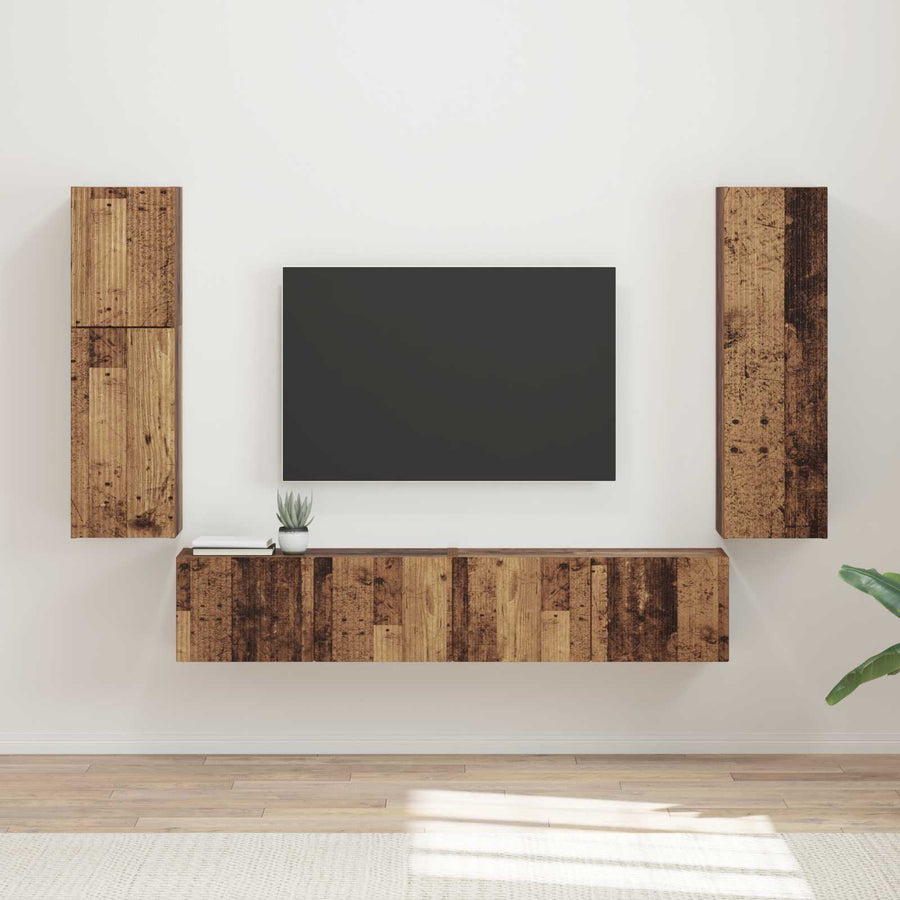 Tv-Meubelset Wandgemonteerd 4 Pcs Oudhout Bewerkt Hout Oud hout