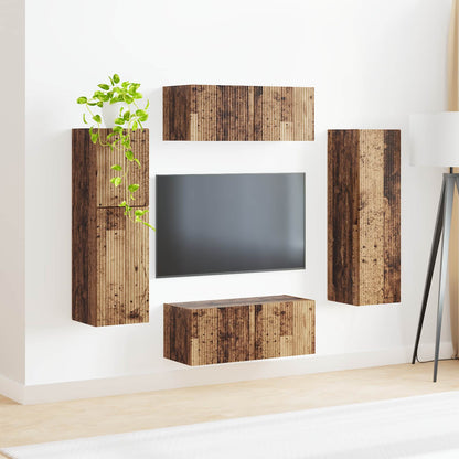 Tv-Meubelset Wandgemonteerd 4 Pcs Oudhout Bewerkt Hout Oud hout