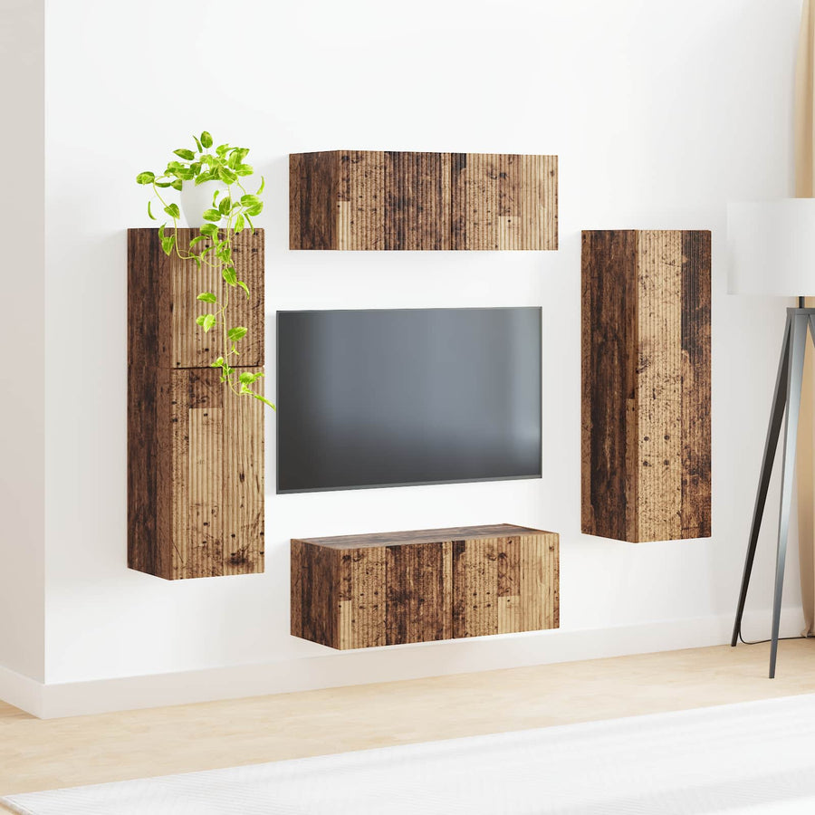 Tv-Meubelset Wandgemonteerd 4 Pcs Oudhout Bewerkt Hout Oud hout