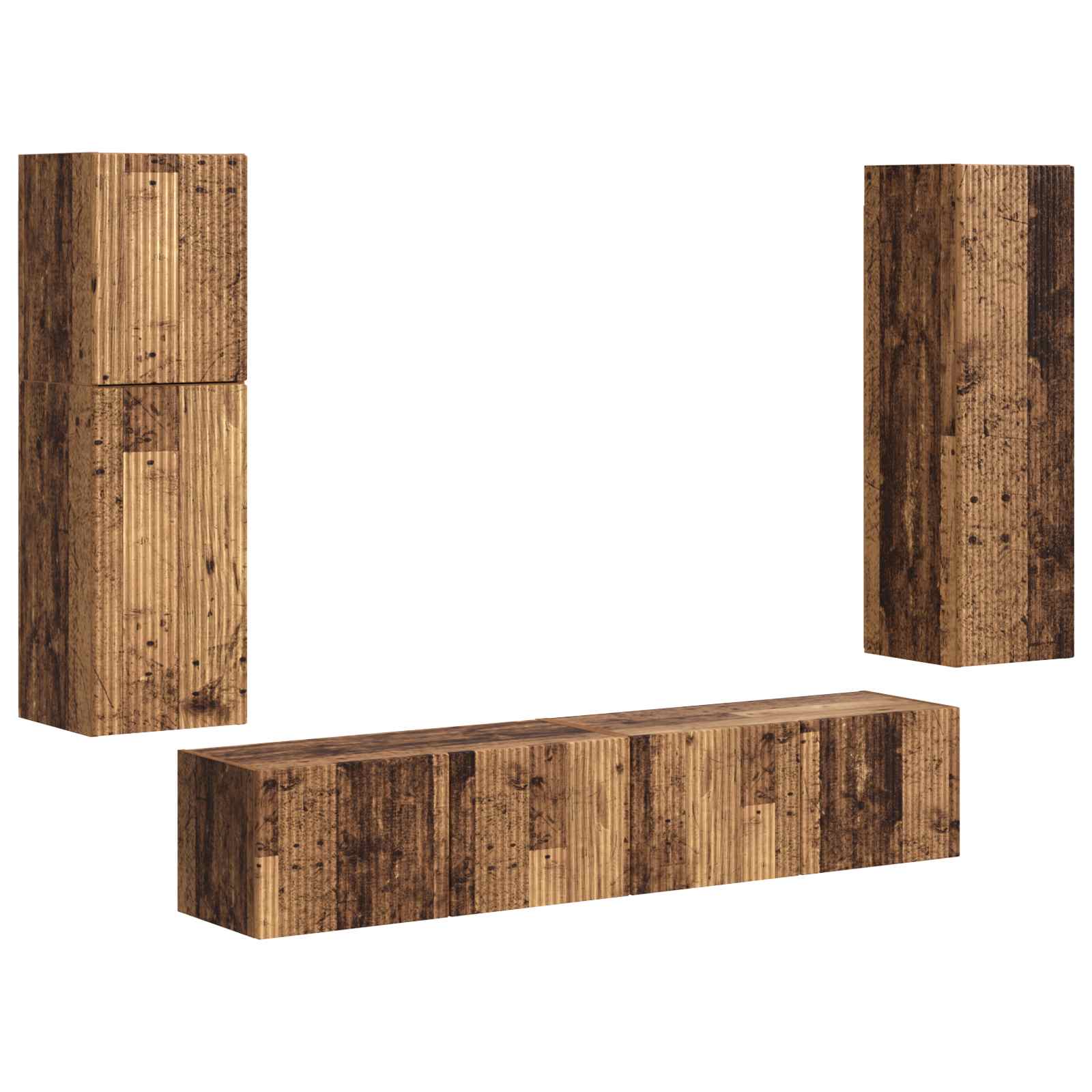 Tv-Meubelset Wandgemonteerd 4 Pcs Oudhout Bewerkt Hout Oud hout