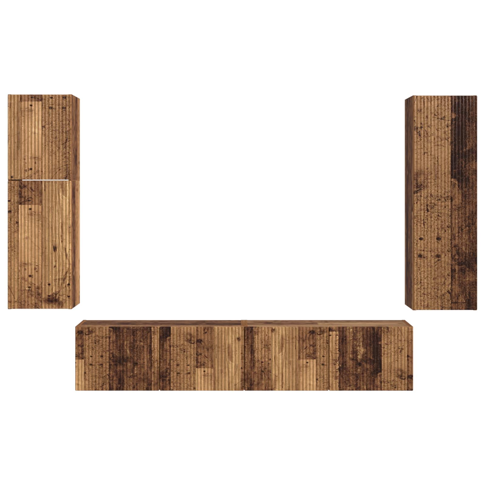 Tv-Meubelset Wandgemonteerd 4 Pcs Oudhout Bewerkt Hout Oud hout