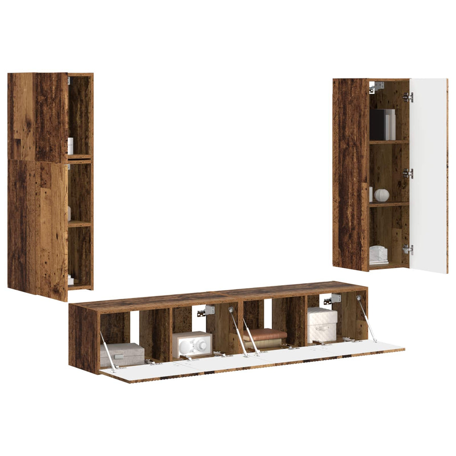 Tv-Meubelset Wandgemonteerd 4 Pcs Oudhout Bewerkt Hout Oud hout