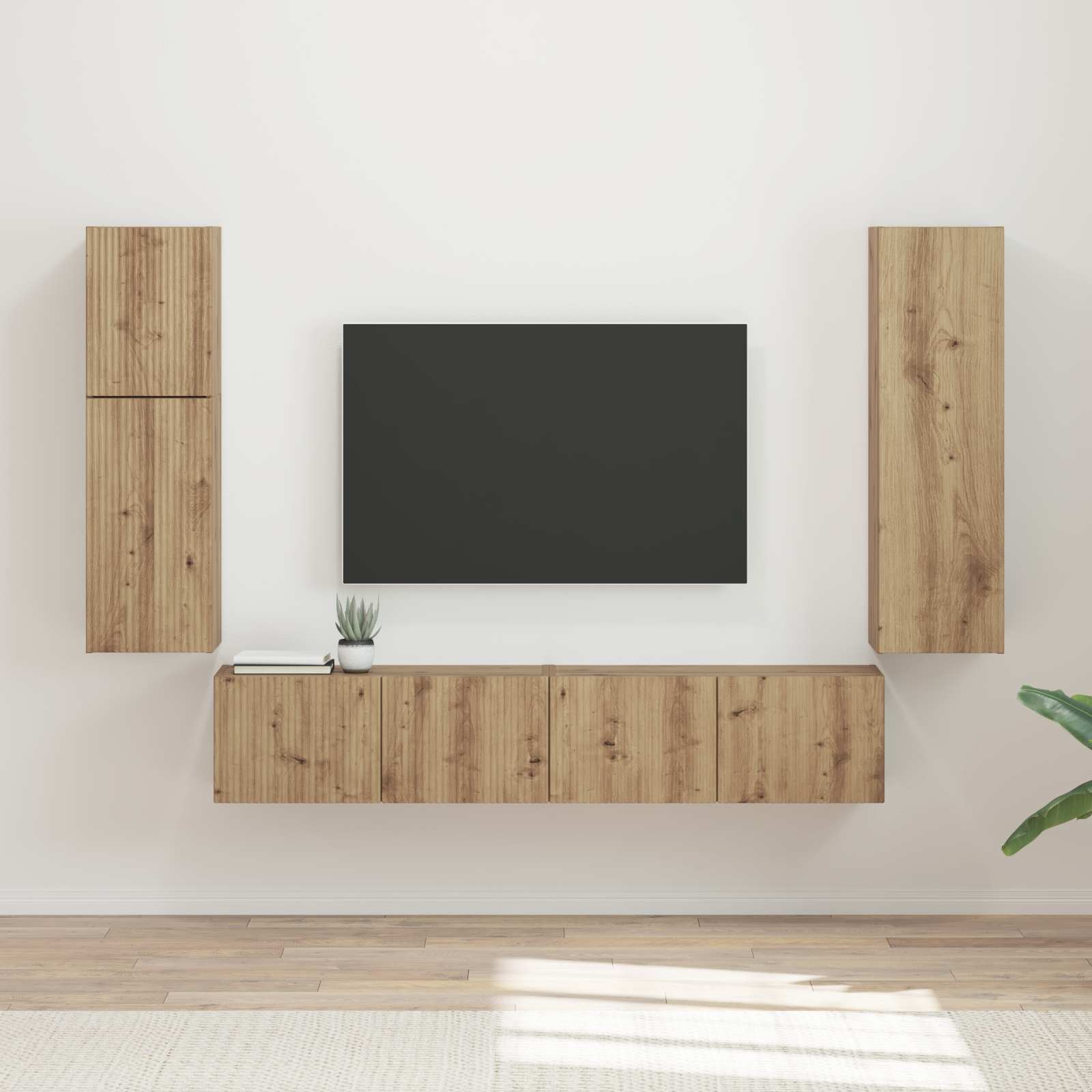 Tv-Meubelset Wandgemonteerd 4 Pcs Artisan Eiken Bewerkt Hout artisanaal eikenkleurig