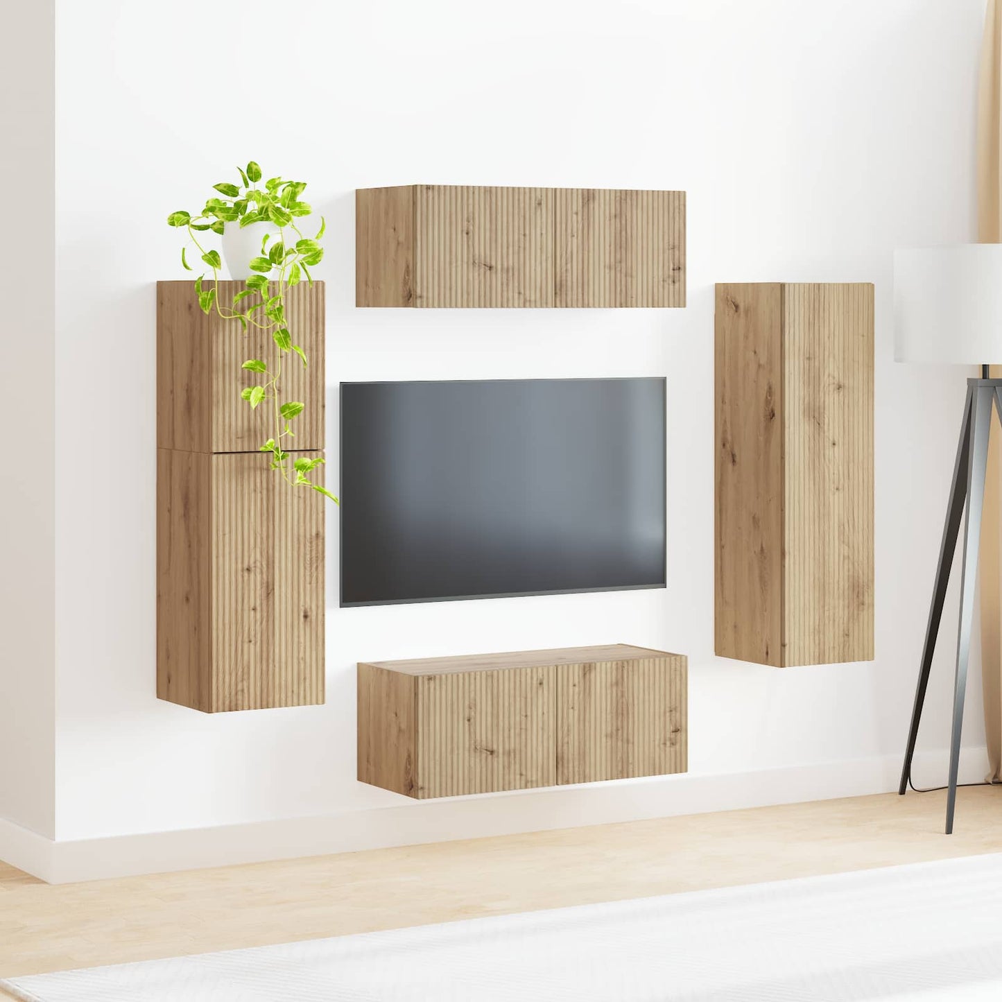 Tv-Meubelset Wandgemonteerd 4 Pcs Artisan Eiken Bewerkt Hout artisanaal eikenkleurig