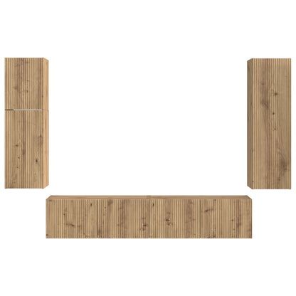 Tv-Meubelset Wandgemonteerd 4 Pcs Artisan Eiken Bewerkt Hout artisanaal eikenkleurig