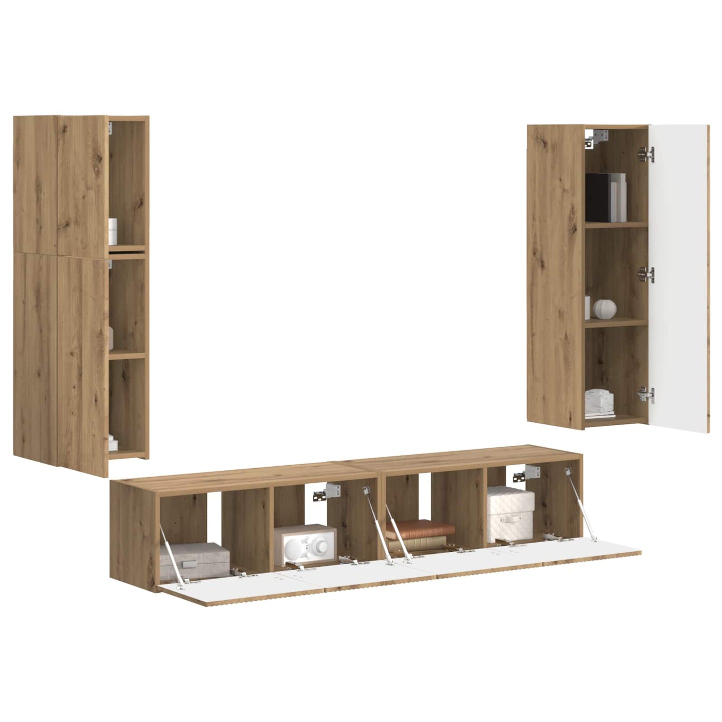 Tv-Meubelset Wandgemonteerd 4 Pcs Artisan Eiken Bewerkt Hout artisanaal eikenkleurig
