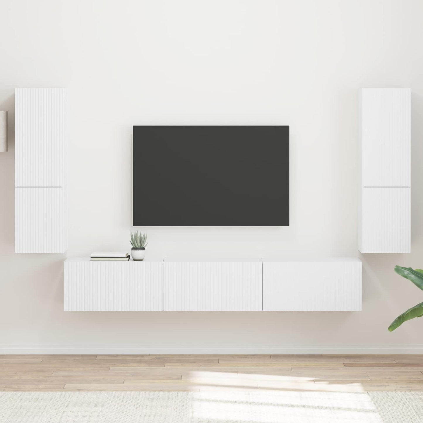 Tv-Meubelset Wandgemonteerd 4 Pcs Bewerkt Hout Wit