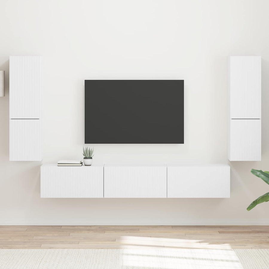 Tv-Meubelset Wandgemonteerd 4 Pcs Bewerkt Hout Wit