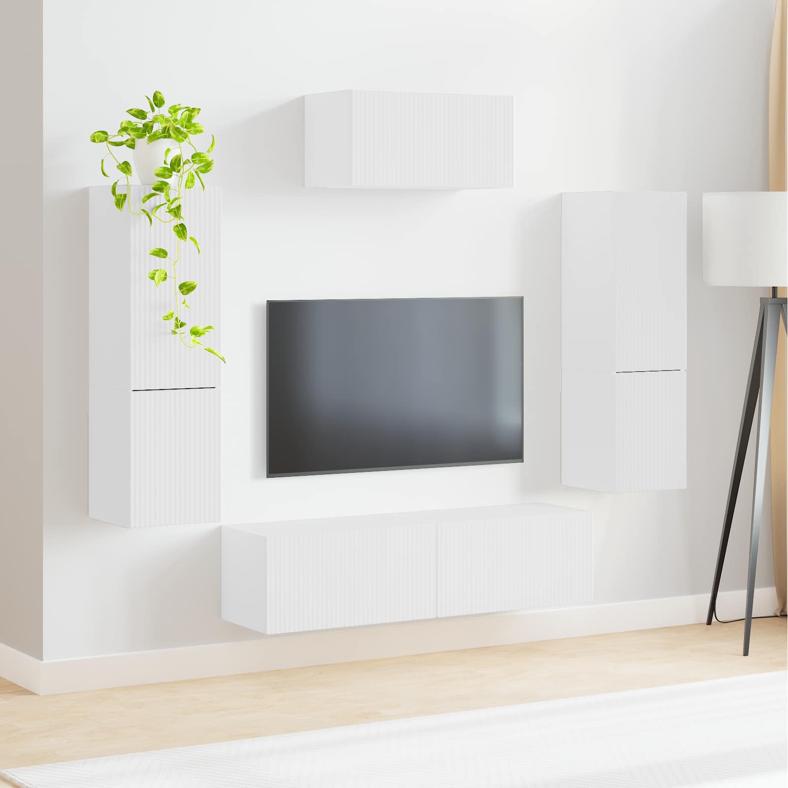 Tv-Meubelset Wandgemonteerd 4 Pcs Bewerkt Hout Wit