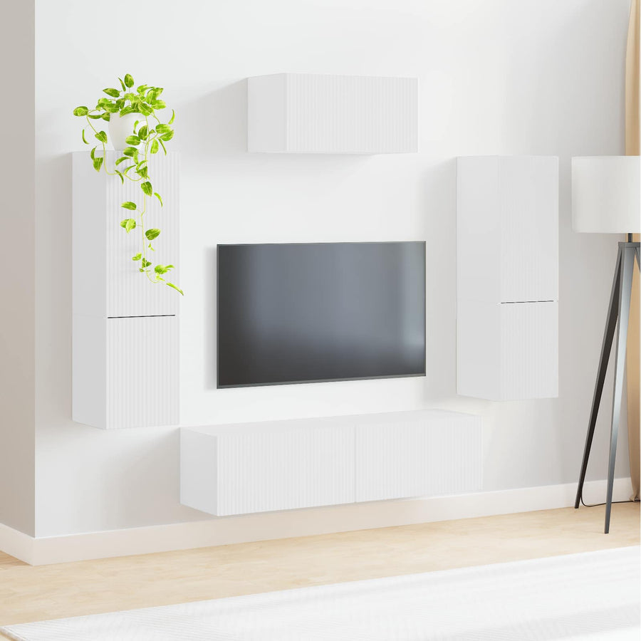 Tv-Meubelset Wandgemonteerd 4 Pcs Bewerkt Hout Wit