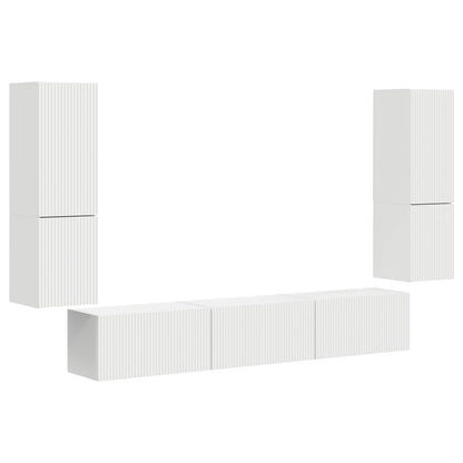 Tv-Meubelset Wandgemonteerd 4 Pcs Bewerkt Hout Wit