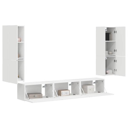Tv-Meubelset Wandgemonteerd 4 Pcs Bewerkt Hout Wit