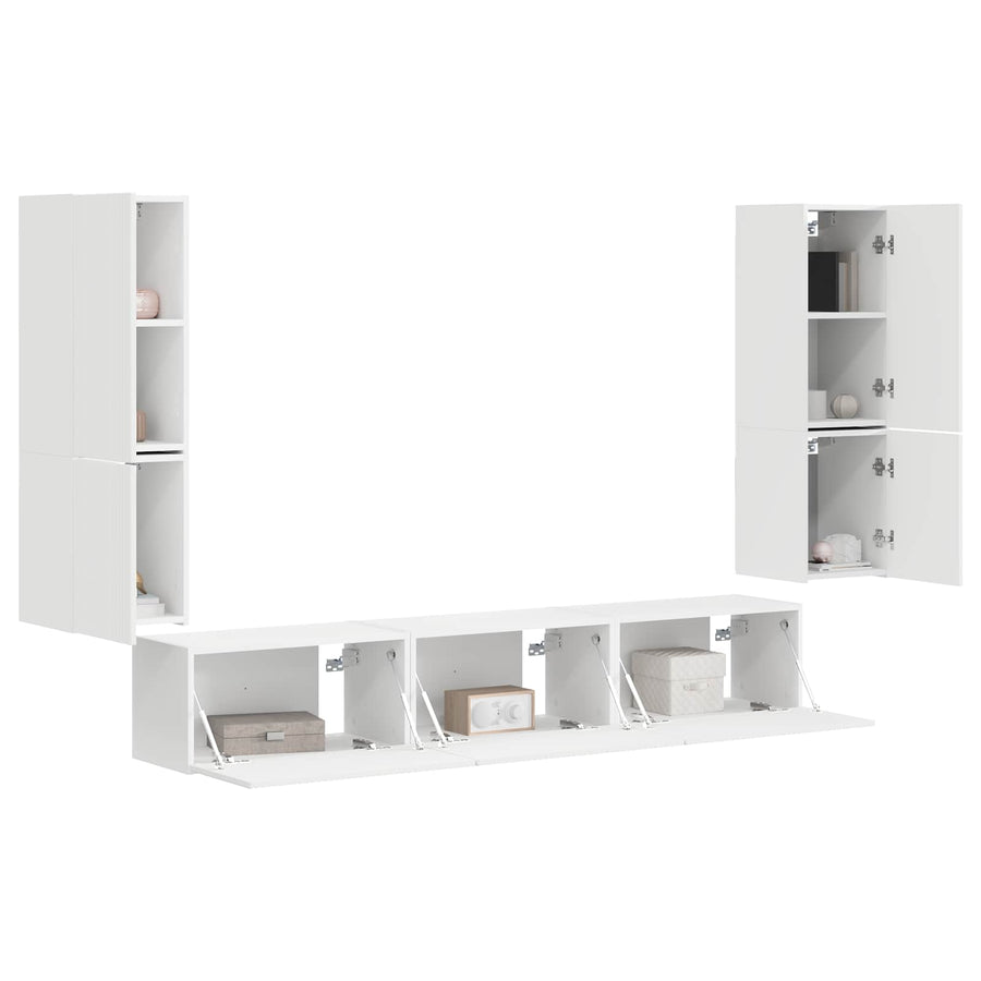 Tv-Meubelset Wandgemonteerd 4 Pcs Bewerkt Hout Wit