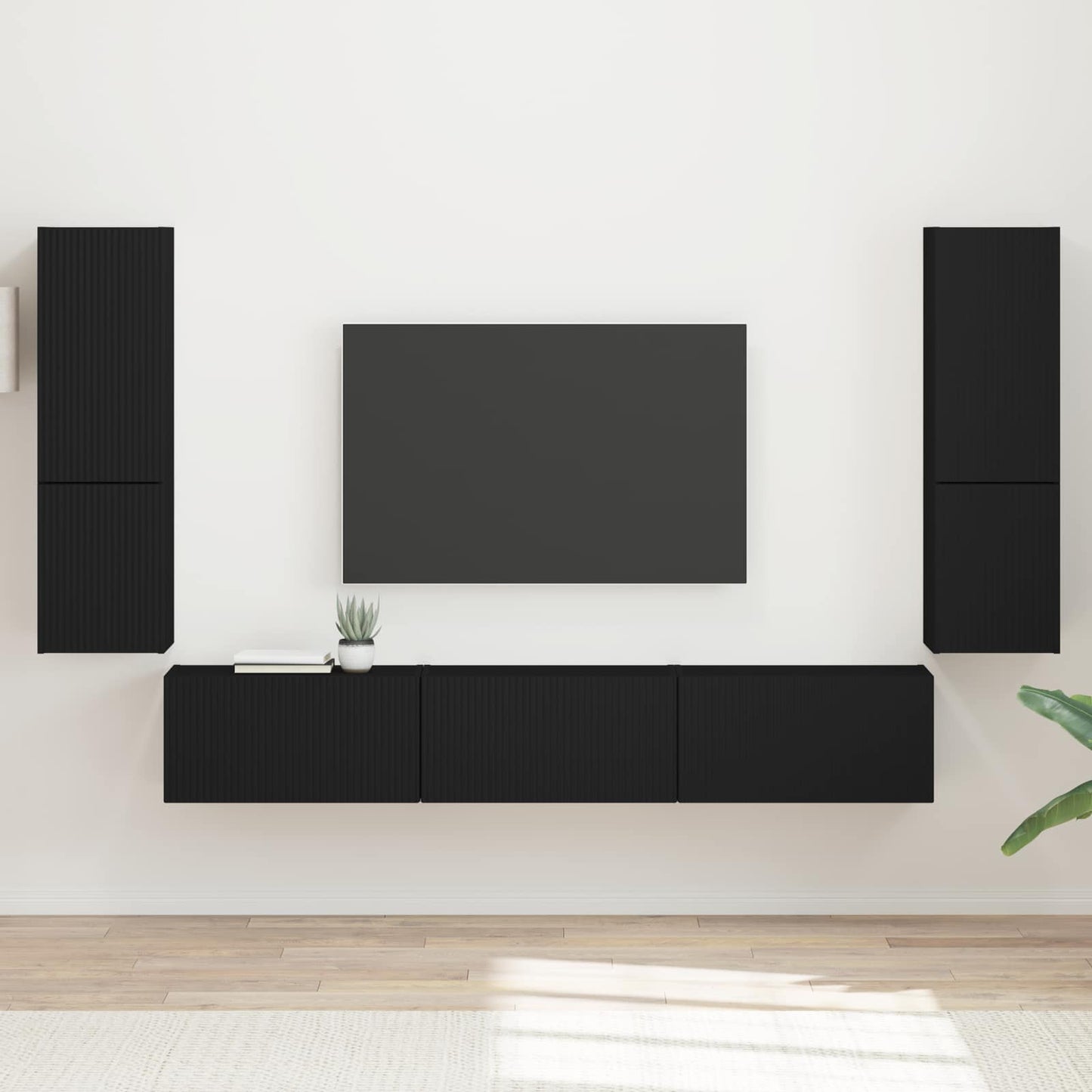 Tv-Meubelset Wandgemonteerd 4 Pcs Bewerkt Hout Zwart