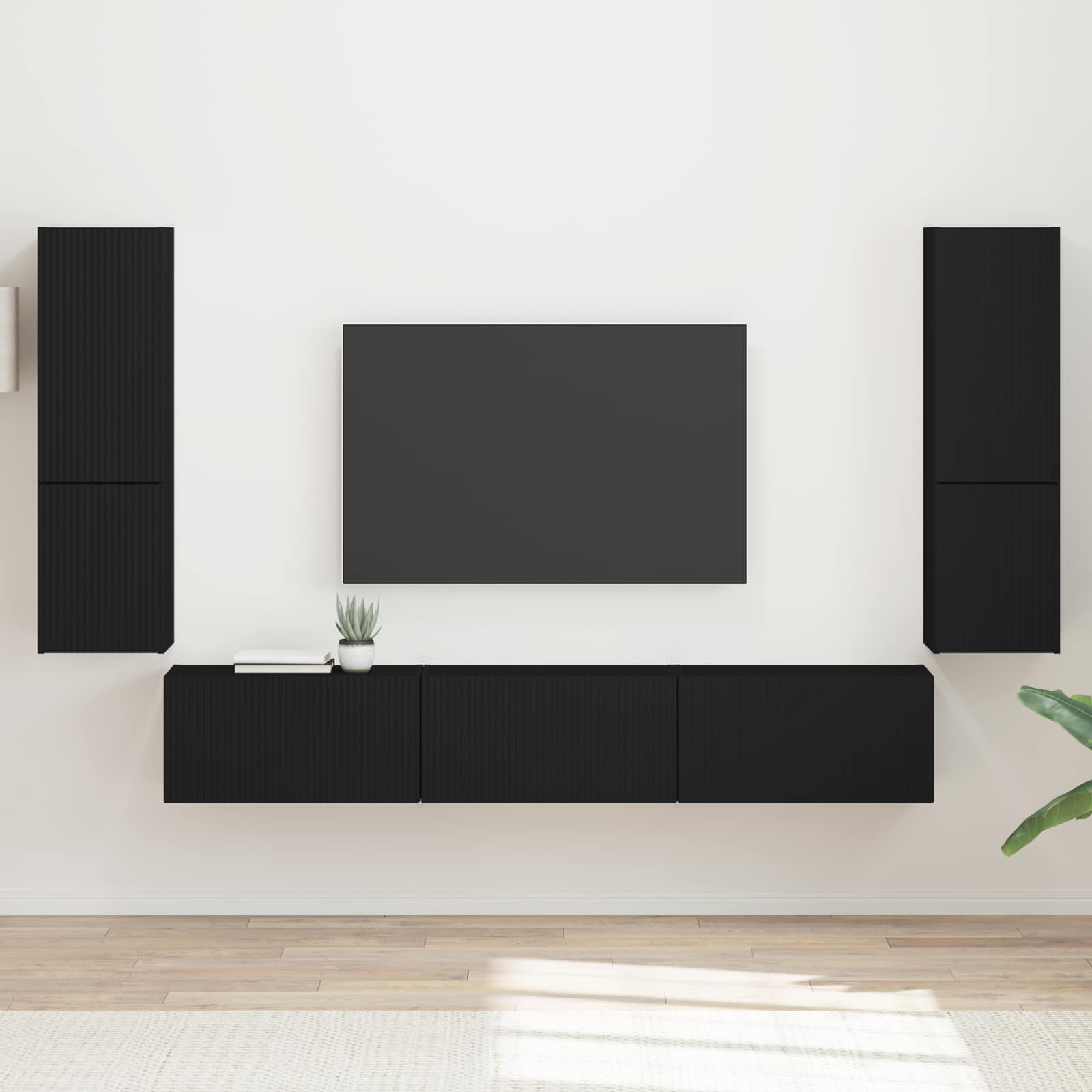 Tv-Meubelset Wandgemonteerd 4 Pcs Bewerkt Hout Zwart