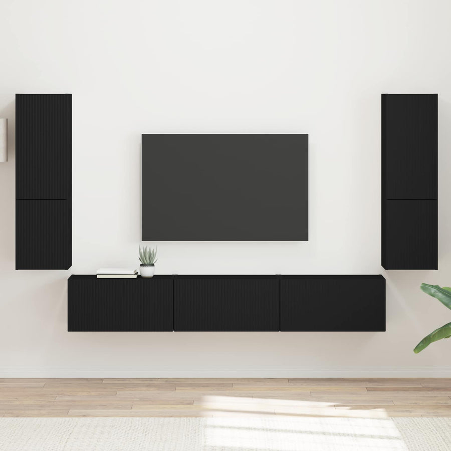 Tv-Meubelset Wandgemonteerd 4 Pcs Bewerkt Hout Zwart