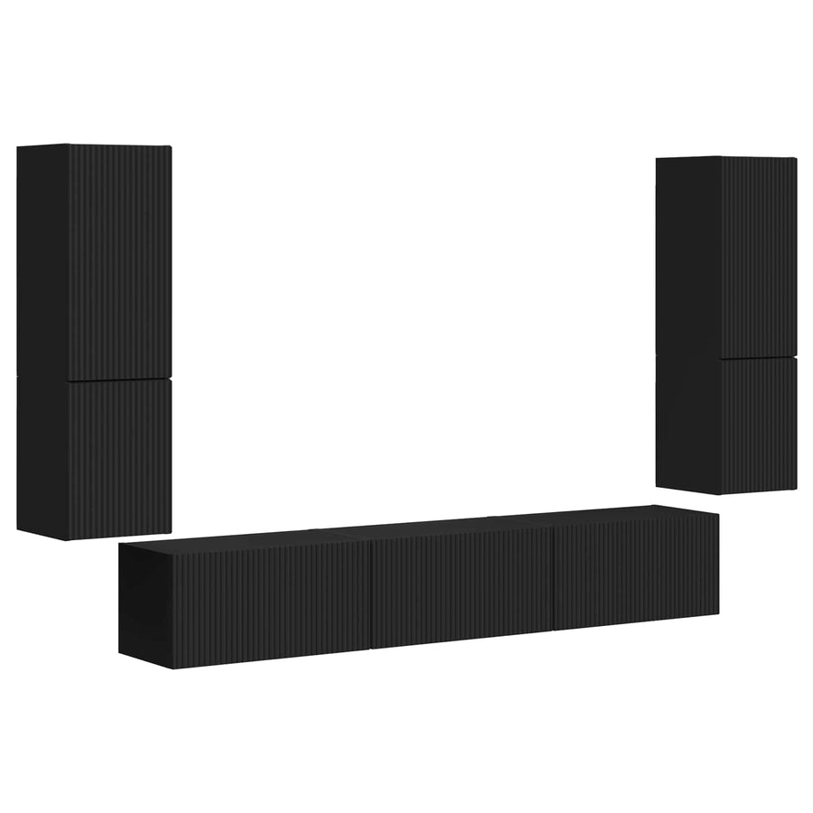 Tv-Meubelset Wandgemonteerd 4 Pcs Bewerkt Hout Zwart
