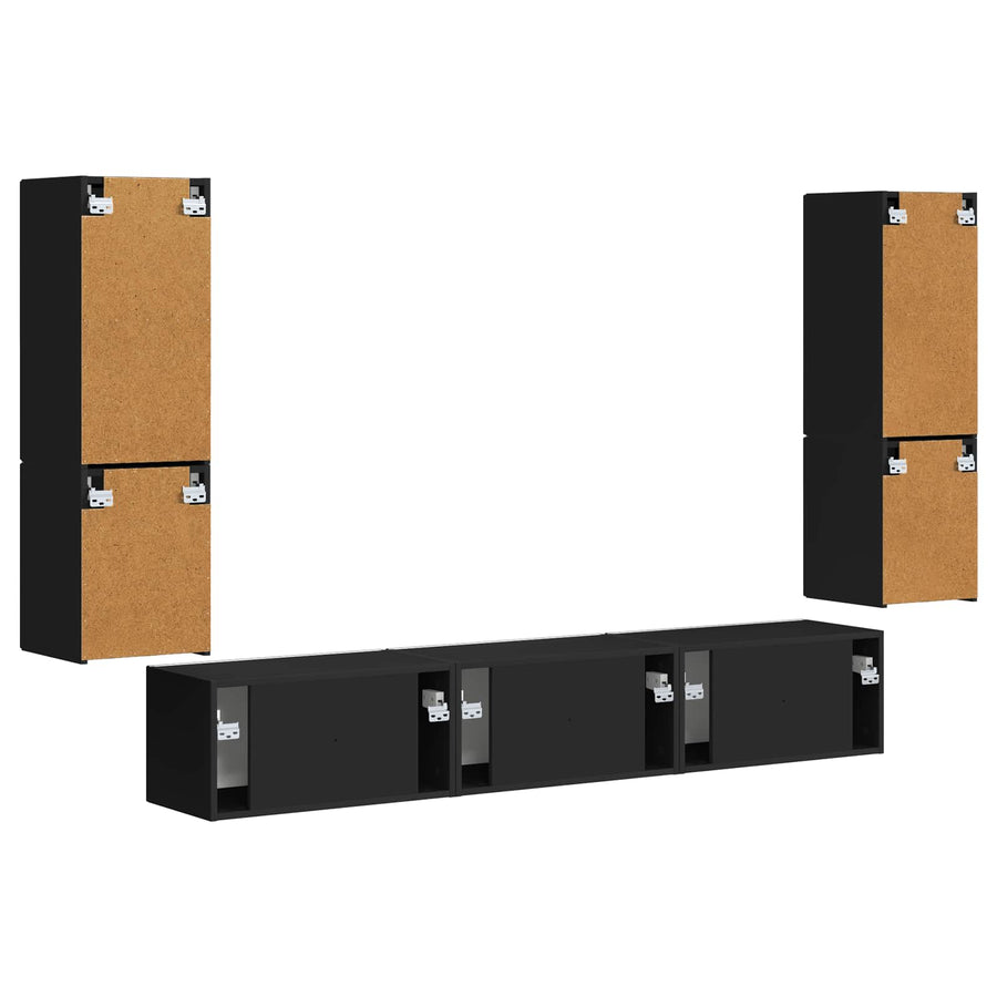 Tv-Meubelset Wandgemonteerd 4 Pcs Bewerkt Hout Zwart