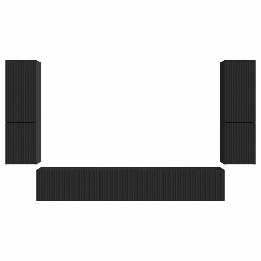 Tv-Meubelset Wandgemonteerd 4 Pcs Bewerkt Hout Zwart