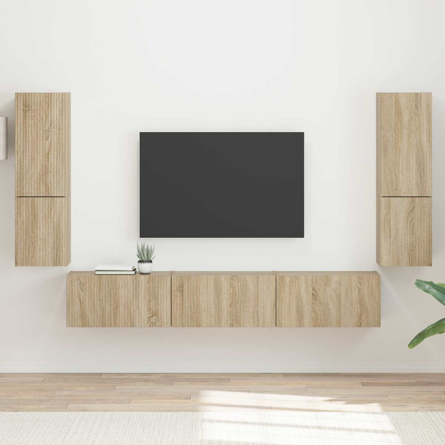 Tv-Meubelset Wandgemonteerd 4 Pcs Bewerkt Hout Sonoma eiken