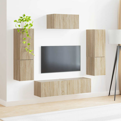 Tv-Meubelset Wandgemonteerd 4 Pcs Bewerkt Hout Sonoma eiken