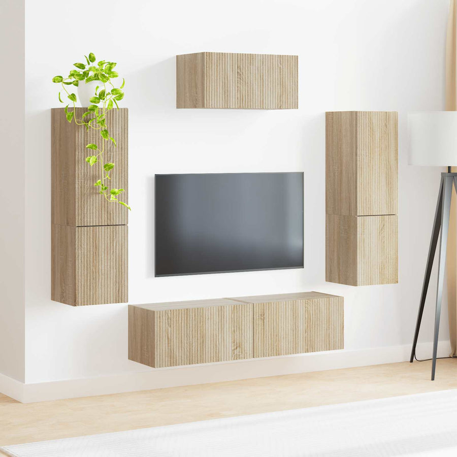 Tv-Meubelset Wandgemonteerd 4 Pcs Bewerkt Hout Sonoma eiken