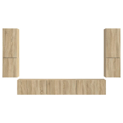 Tv-Meubelset Wandgemonteerd 4 Pcs Bewerkt Hout Sonoma eiken