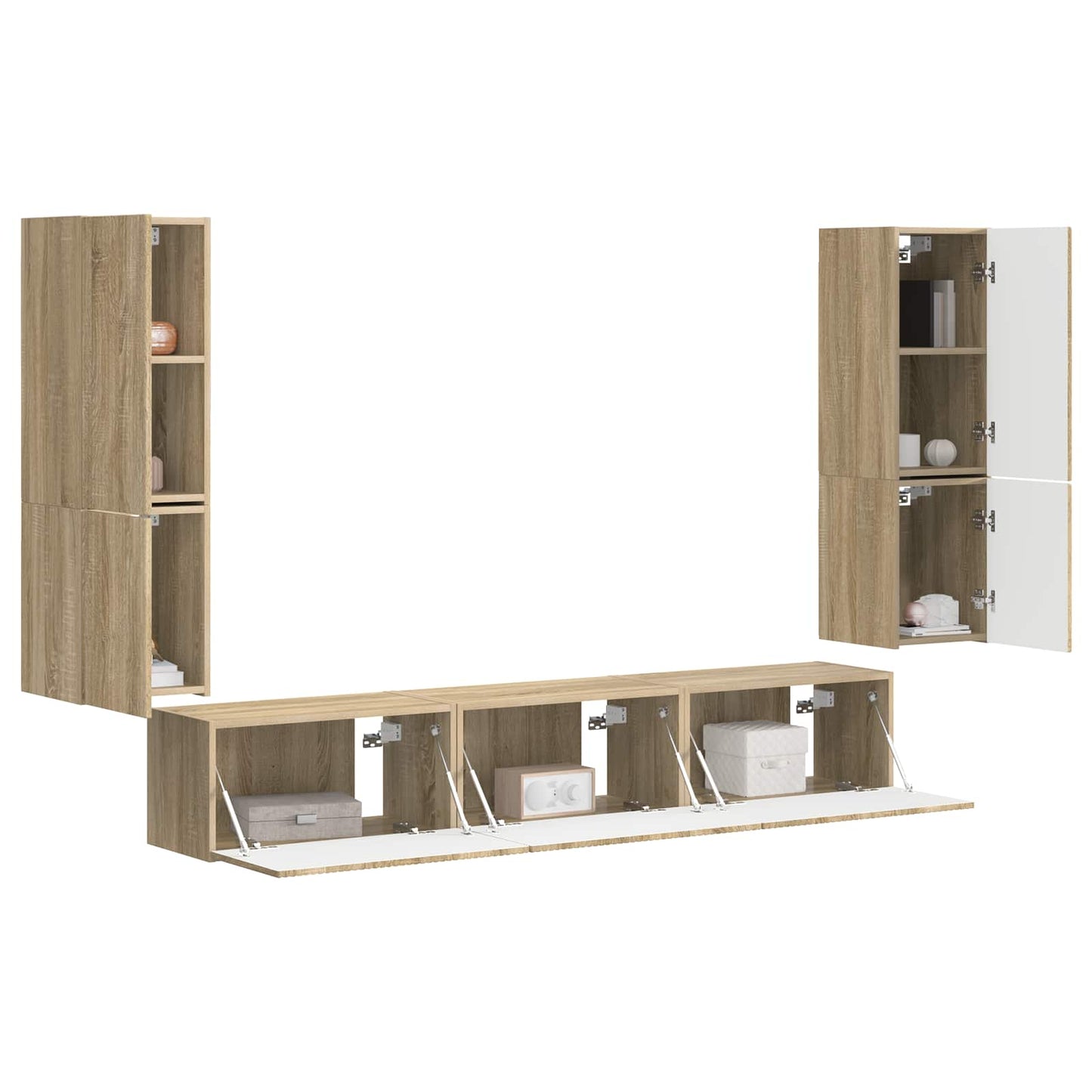 Tv-Meubelset Wandgemonteerd 4 Pcs Bewerkt Hout Sonoma eiken