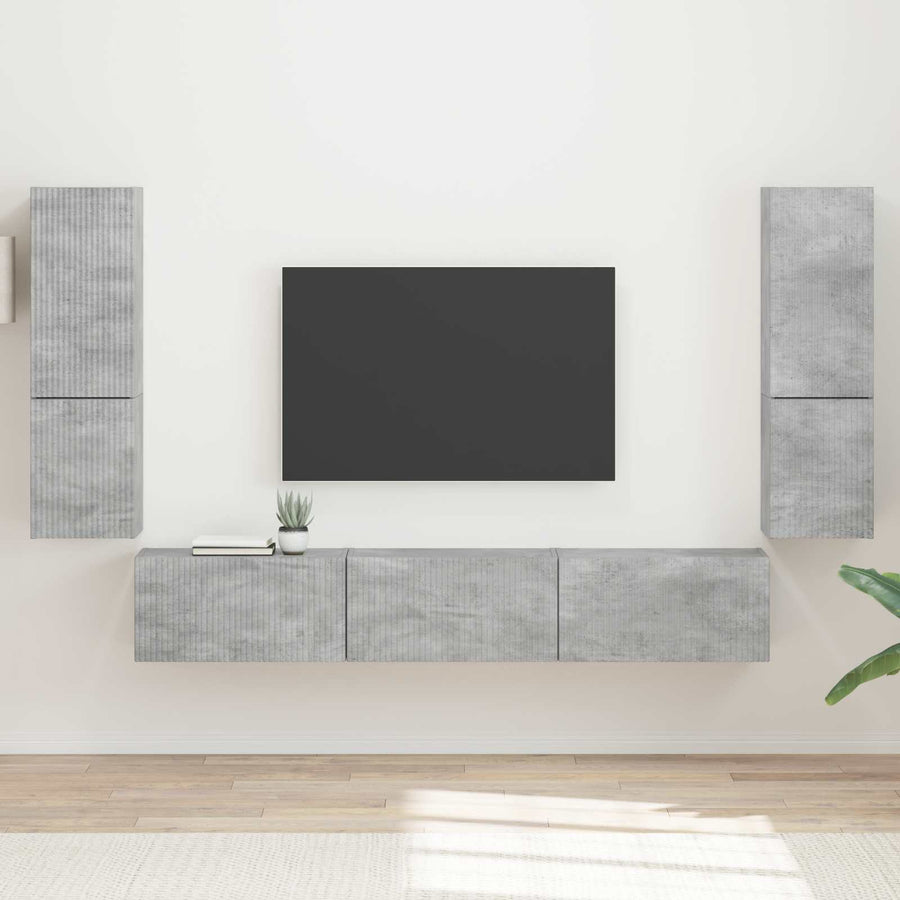 Tv-Meubelset Wandgemonteerd 4 Pcs Beton Grijs Bewerkt Hout Betongrijs