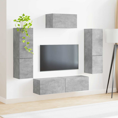 Tv-Meubelset Wandgemonteerd 4 Pcs Beton Grijs Bewerkt Hout Betongrijs