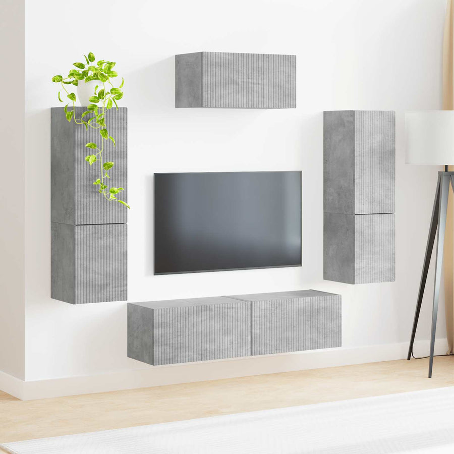 Tv-Meubelset Wandgemonteerd 4 Pcs Beton Grijs Bewerkt Hout Betongrijs