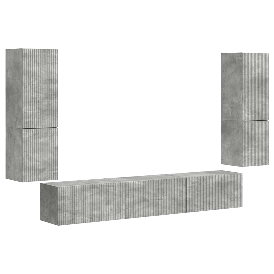 Tv-Meubelset Wandgemonteerd 4 Pcs Beton Grijs Bewerkt Hout Betongrijs