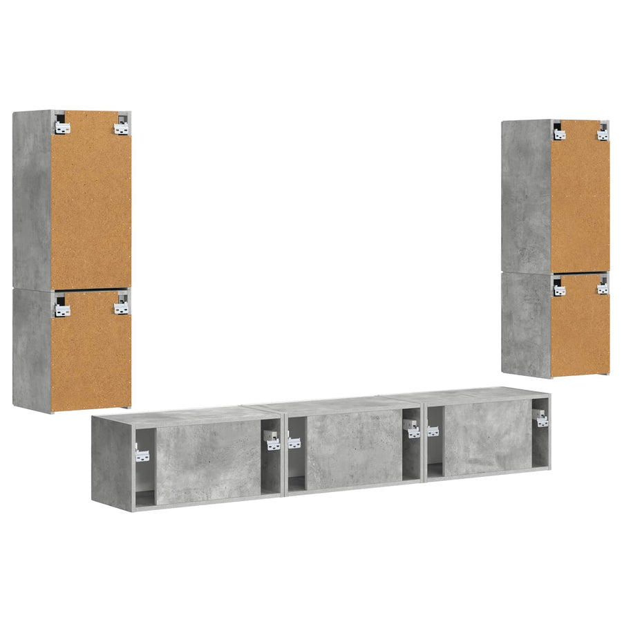 Tv-Meubelset Wandgemonteerd 4 Pcs Beton Grijs Bewerkt Hout Betongrijs