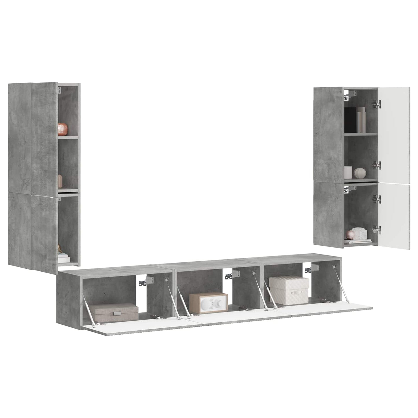 Tv-Meubelset Wandgemonteerd 4 Pcs Beton Grijs Bewerkt Hout Betongrijs