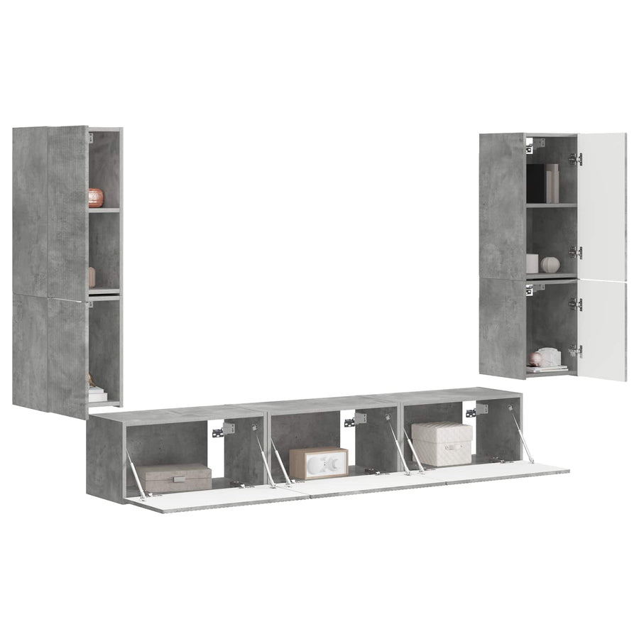 Tv-Meubelset Wandgemonteerd 4 Pcs Beton Grijs Bewerkt Hout Betongrijs