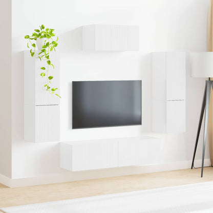 Tv-Meubelset Wandgemonteerd 4 Pcs Bewerkt Hout Hoogglans wit