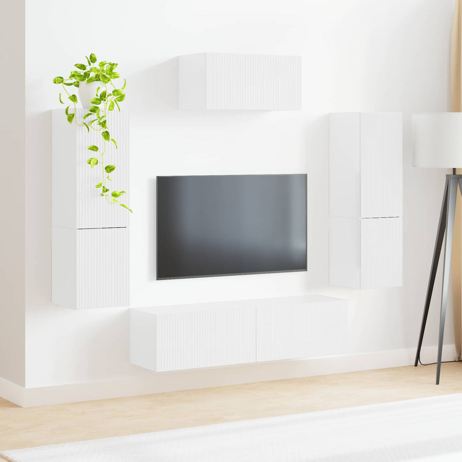 Tv-Meubelset Wandgemonteerd 4 Pcs Bewerkt Hout Hoogglans wit