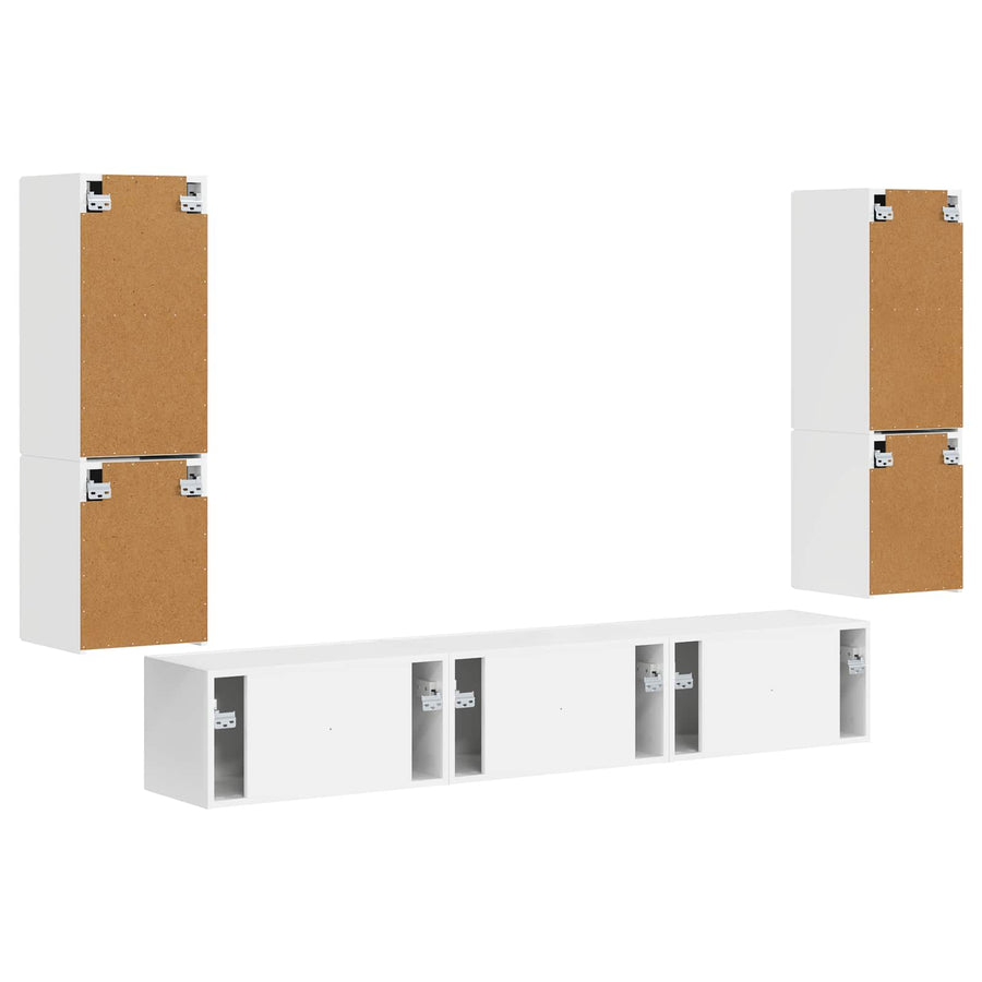 Tv-Meubelset Wandgemonteerd 4 Pcs Bewerkt Hout Hoogglans wit