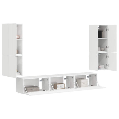 Tv-Meubelset Wandgemonteerd 4 Pcs Bewerkt Hout Hoogglans wit