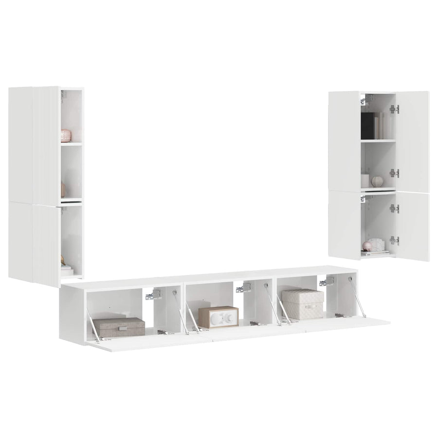 Tv-Meubelset Wandgemonteerd 4 Pcs Bewerkt Hout Hoogglans wit