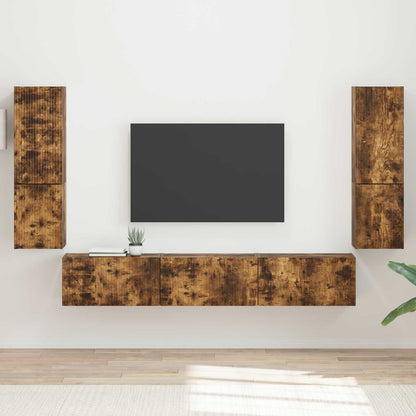 Tv-Meubelset Wandgemonteerd 4 Pcs Bewerkt Hout Gerookt eiken