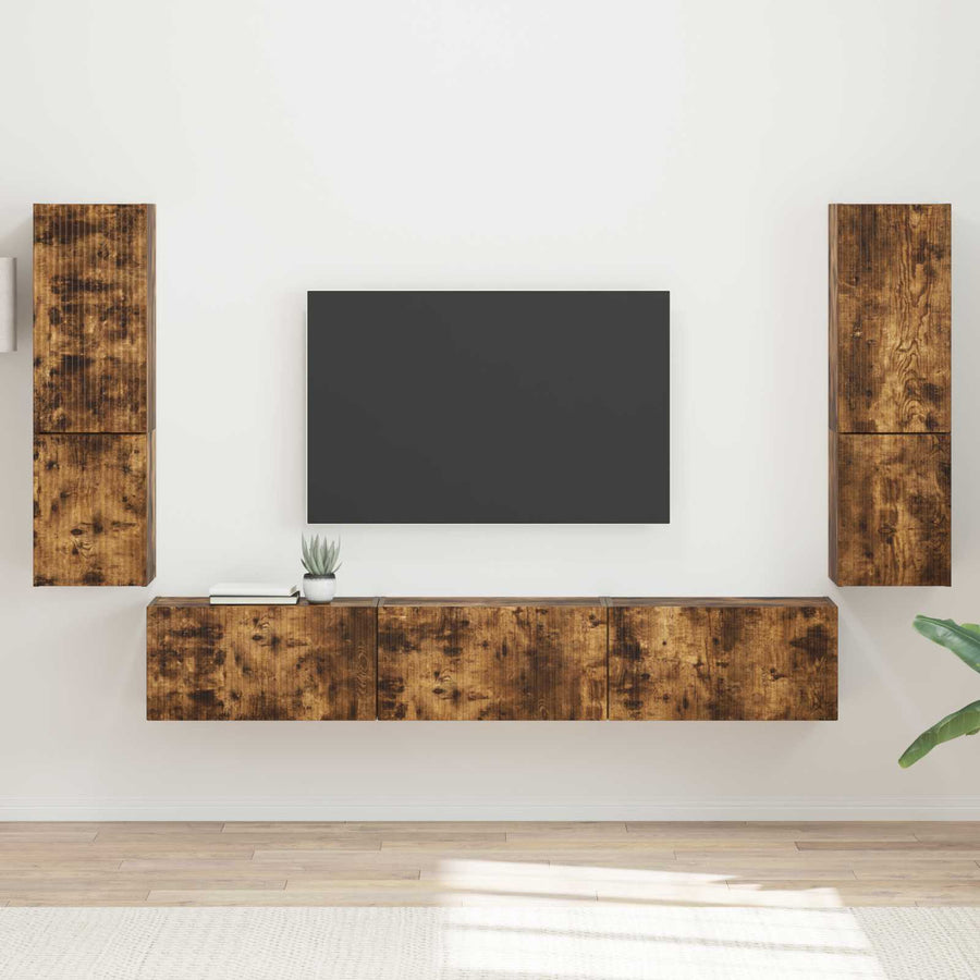 Tv-Meubelset Wandgemonteerd 4 Pcs Bewerkt Hout Gerookt eiken