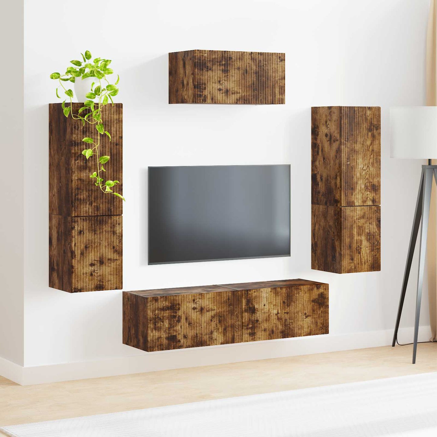 Tv-Meubelset Wandgemonteerd 4 Pcs Bewerkt Hout Gerookt eiken