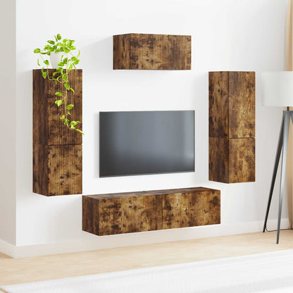 Tv-Meubelset Wandgemonteerd 4 Pcs Bewerkt Hout Gerookt eiken